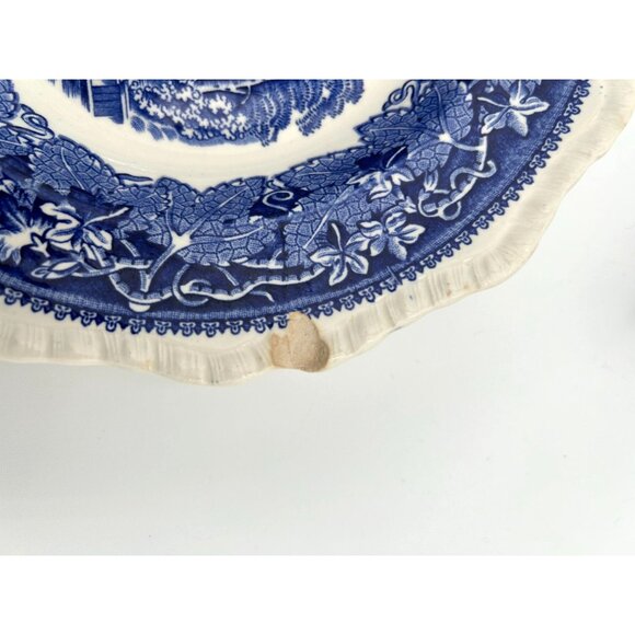 Antique Masons Vista Ironstone Plate Blue & White Scenic Design 9" Wide - Picture 2 of 3